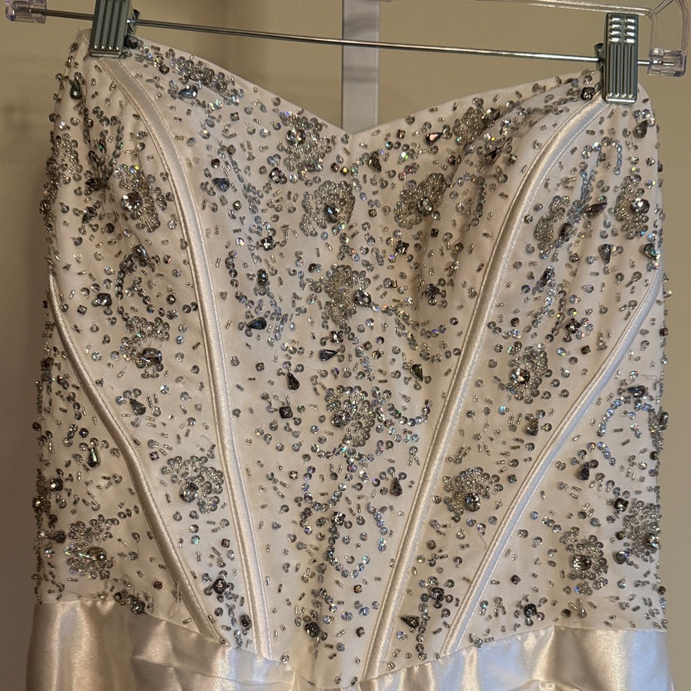 Elegant Beaded White Strapless Dress - Picture 5 of 16